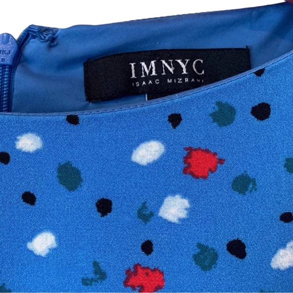 ISAAC MIZRAHI BLUE SHORT SLEEVE CONFETTI DRESS  RIBBON BELT - Picture 14 of 16